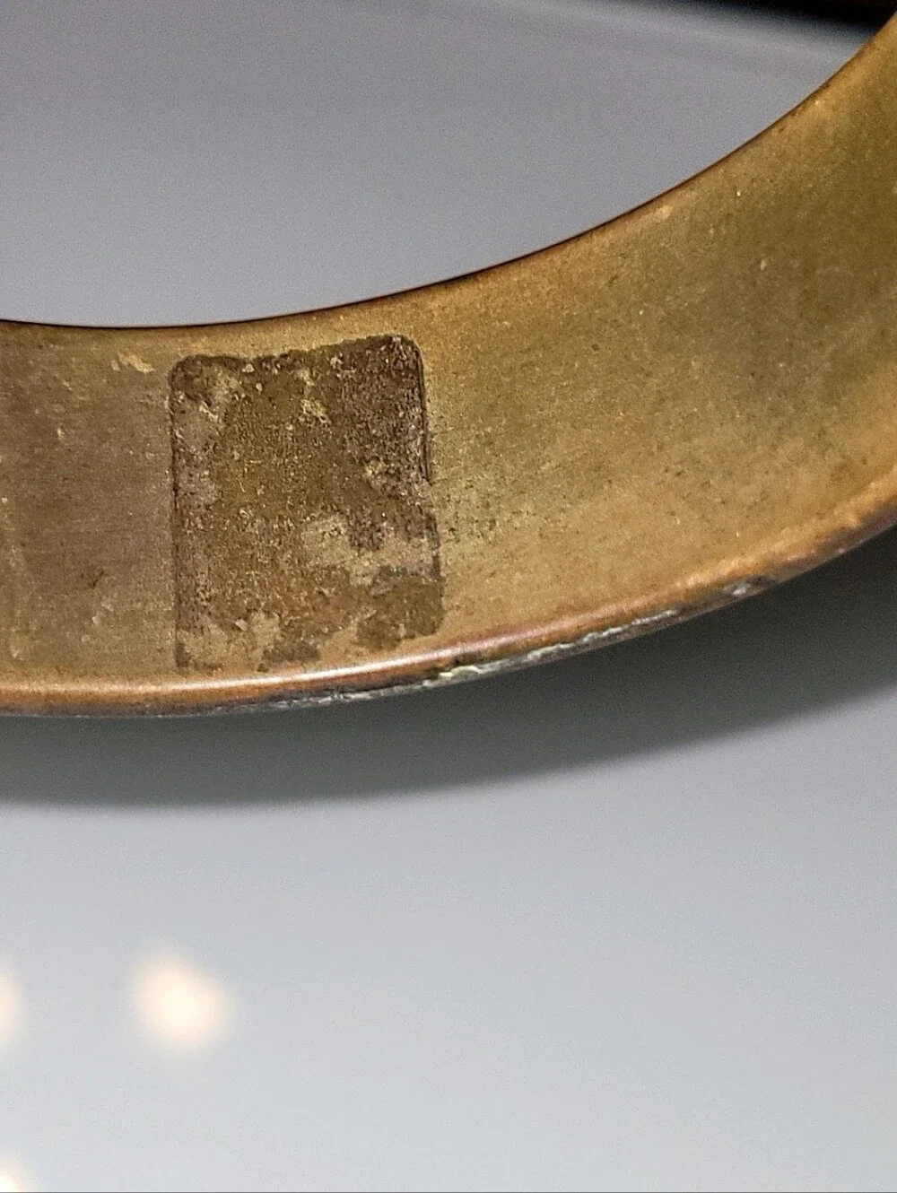 Vintage Handmade Brass Mother of Pearl Wide Bangle Bracelet 7.5